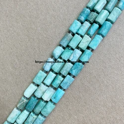 7'' Natural Faceted Brazil Amazonite Cylinder Spacer Stone Beads 6.5X10mm For Jewelry Making DIY