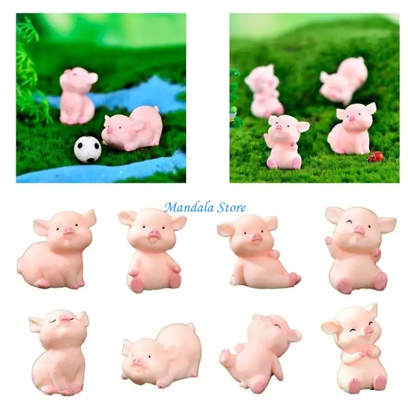 

U2JC Pack of 8 Pig Decoration, Resin Animal Figurines for DIY Crafts &Party Decor