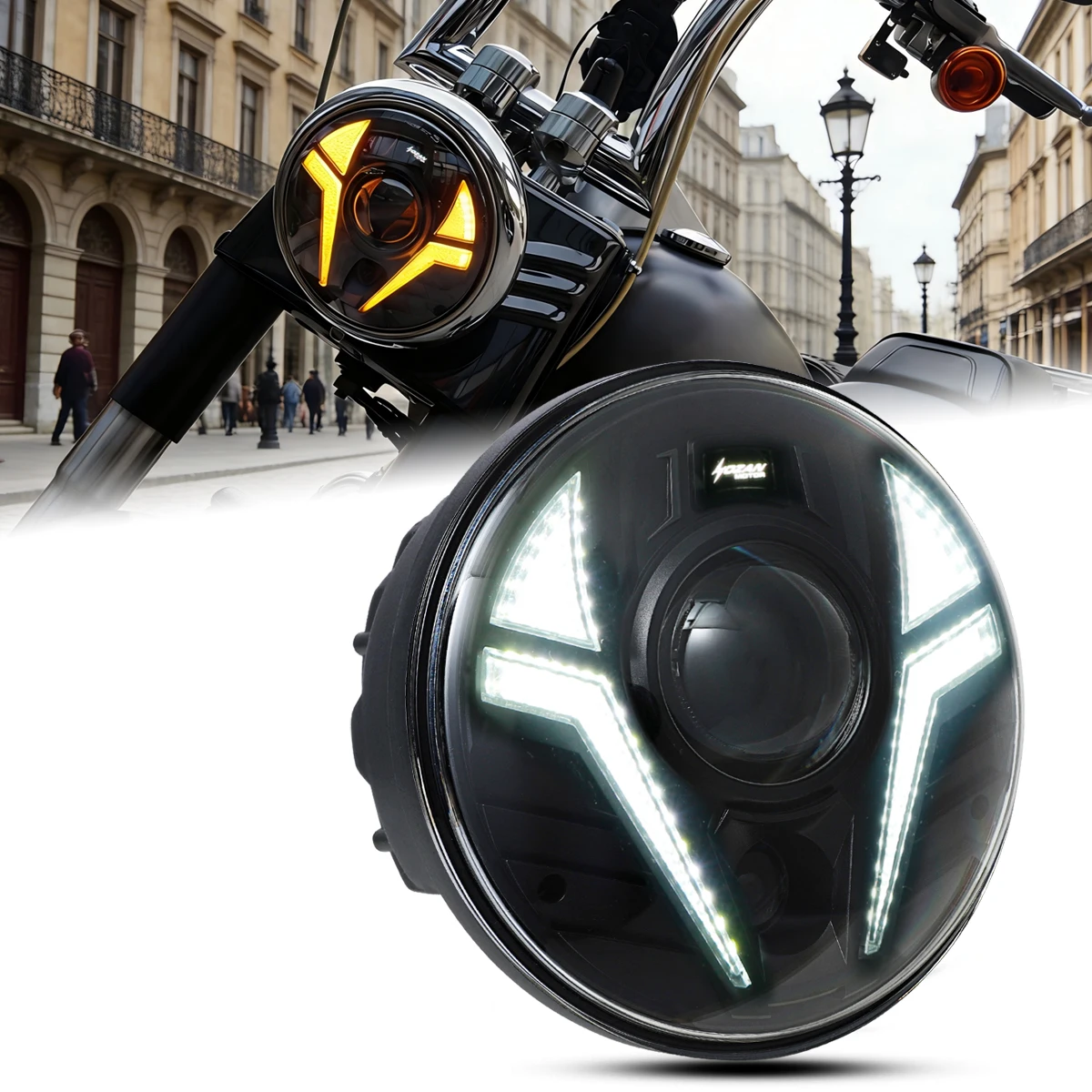 5.75inch LED Motorcycle Headlight White DRL Amber Turn Signal Compatible with Wide Glide Indian Scout XG500 XG750 48 883 72