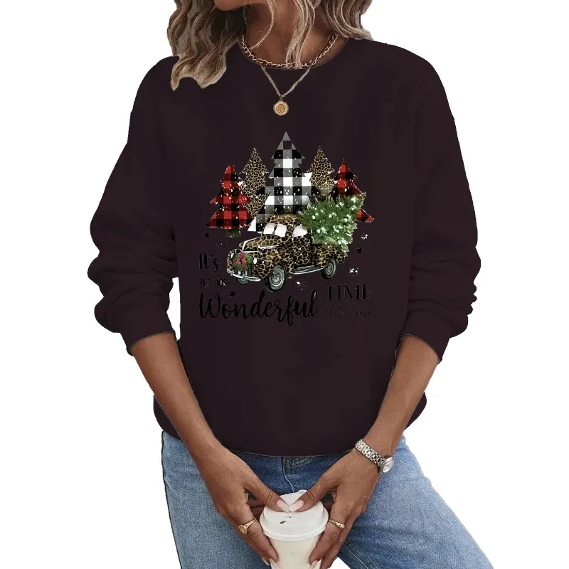 Crew-neck Hoodie Europe and The United States Christmas Long-sleeved Hot Christmas Truck Tree Print Clothes  Sweatshirts