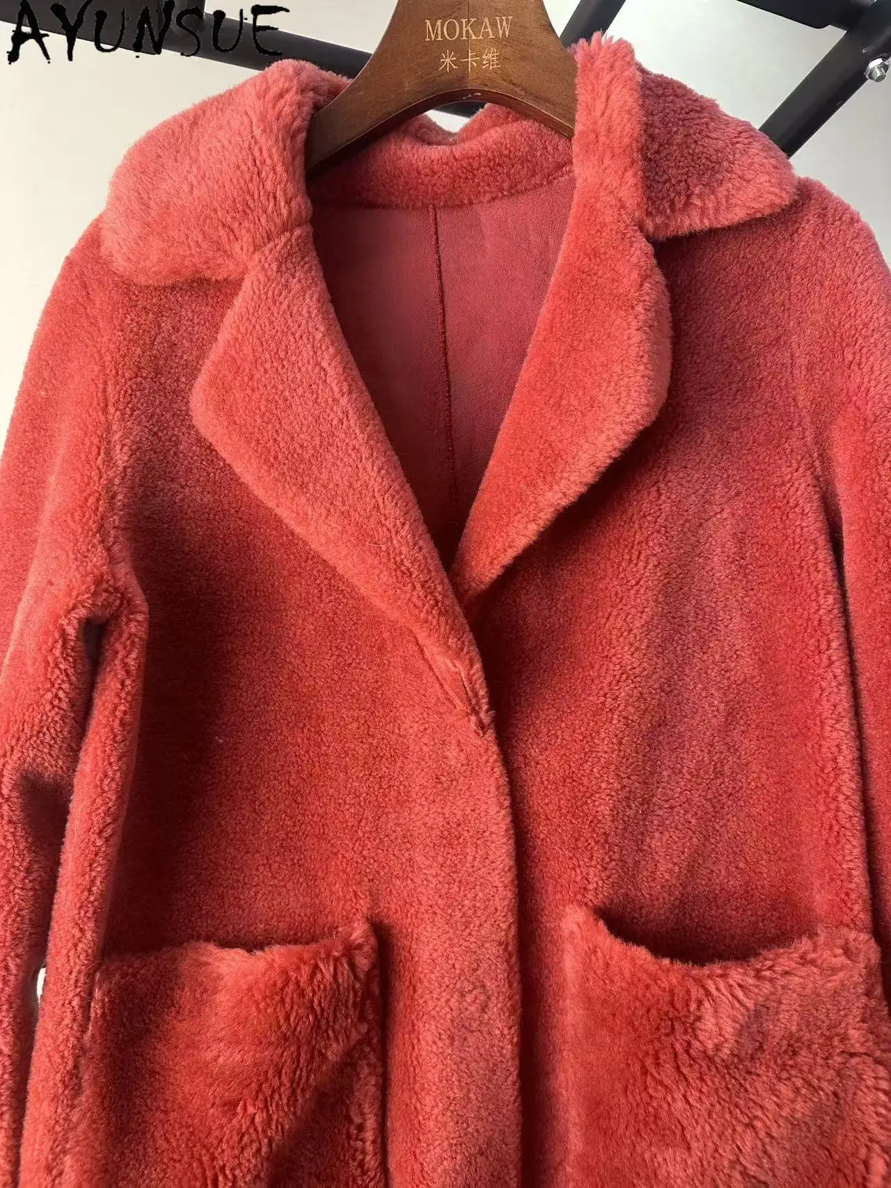 AYUNSUE Real Wool Jacket Women Winter Clothes Mid-length Warm Womens Coats Unique Promotion Minor Flaws No Refund No Exchange