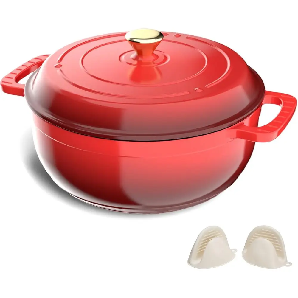 

7.5 Quart Enamel Cast Iron Round Dutch Oven with Lid, Nonstick Casserole Pot, Dual Handles & Silicone Gloves, Oven Safe up to 50