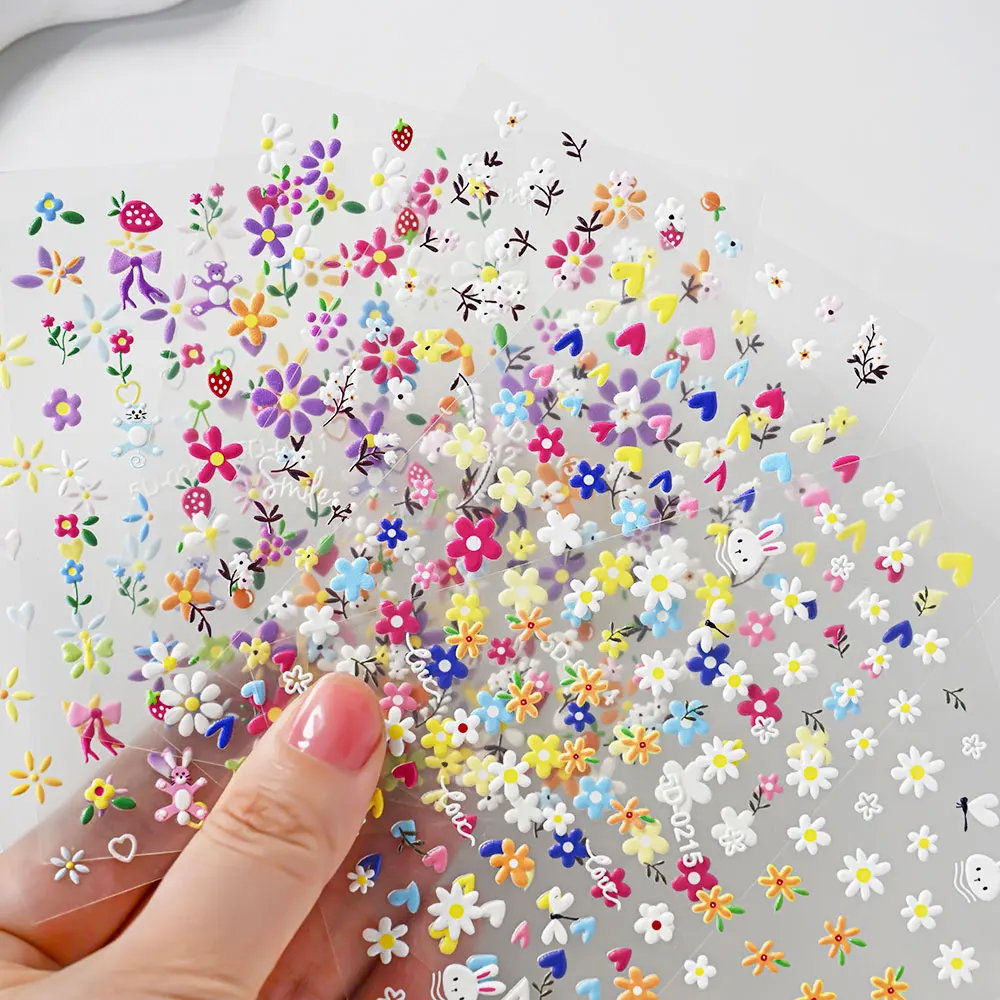 5D splendido fiore colorato design adesivo per unghie carino margherita floreale autoadesivo decalcomania per unghie fioriture vibranti adesivo nail art deco
