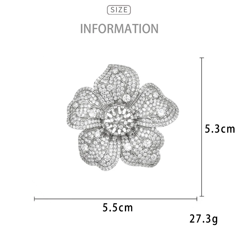 Fashion Design Luxury Full Zirconium Flowers Brooches for Women Elegant Temperament Corsage Coat Suit Accessories Simple Pins