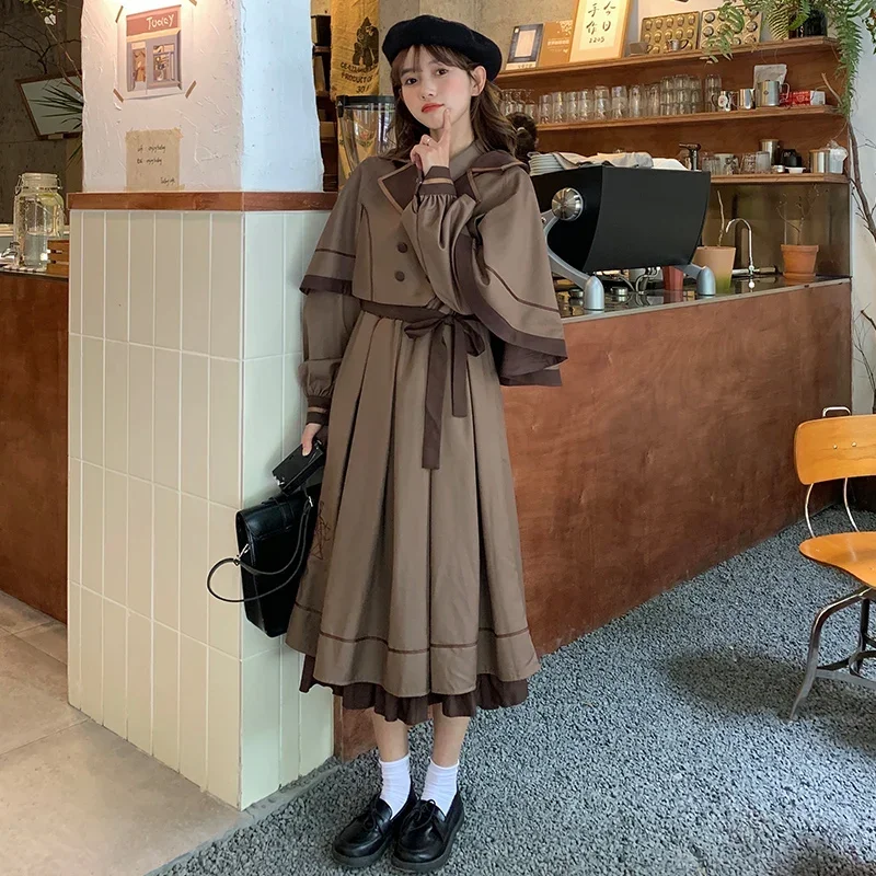 

2025 High Quality Japanese Women Dresses Set Preppy Style Elegant Flounced Edge Lantern Sleeve Girls JK Dress + Shawl Woman