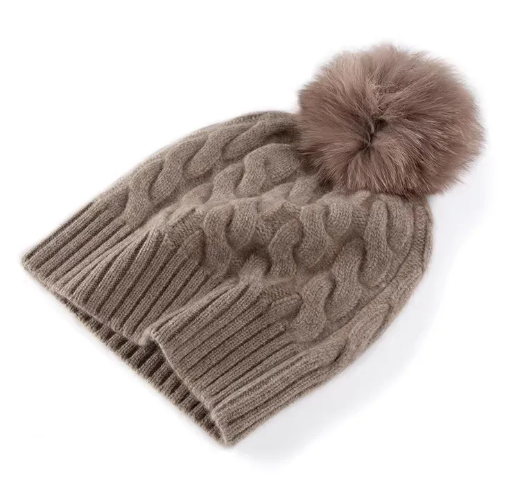 Neuer Winter-Wollhut 100% Wolle Gestrickte Warme Mütze mit Zopfmuster Kaschmirmütze für Kaltes Wetter – Detail 4