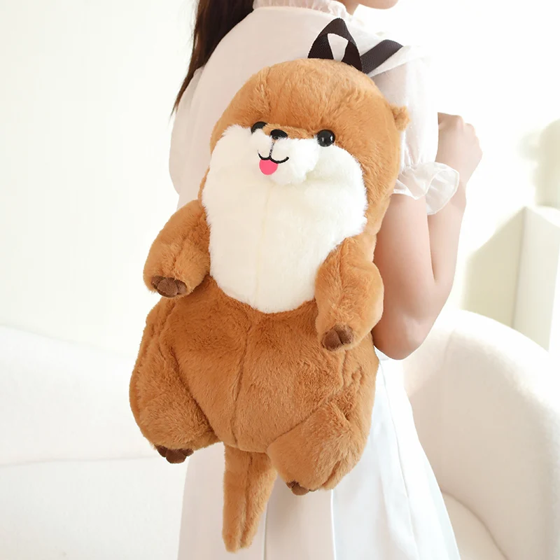 Simulation Otter Backpack Plush Toys Soft Stuffed Cartoon Doll Lutra Animal Toy Creative Gift for Children Kids Girls