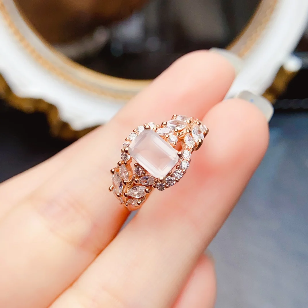 

FS 5*7mm Natural Rose Quartz Ring S925 Sterling Silver Fine Fashion Charm Weddings Jewelry for Women Gift MeiBaPJ Certificate