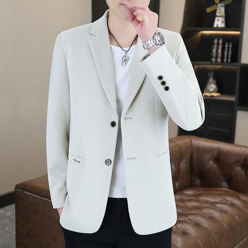 HOO 2024 Spring New Men's Double Buckle blazer  Youth Business Fashion Casual Handsome     blazer