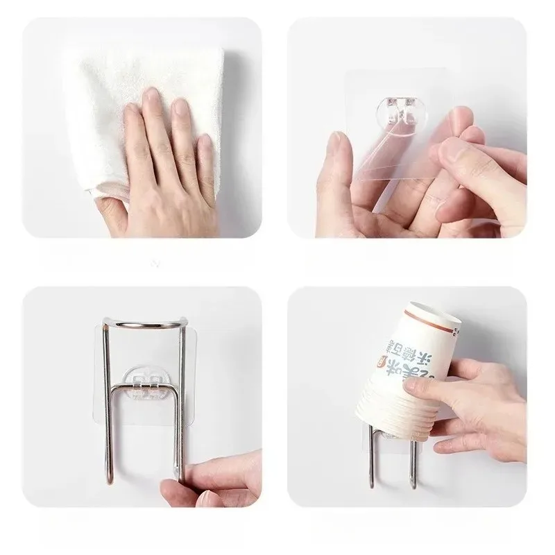 

New for Kitchen Disposable Paper Cup Storage Rack Punch Free Wall Mounted Stainless Steel Water Cup Storage Holder