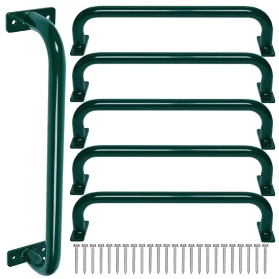 

6 Pack 17 Inch Green Steel Playground Safety Handles for - Swing Set Accessories Grab Handles Playset Hand Grips Indoor Monkey