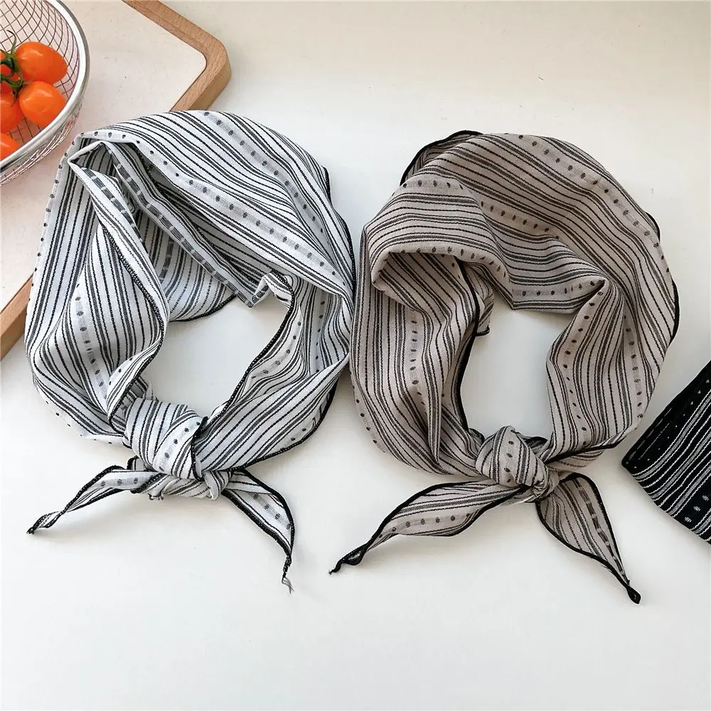

Sweet Snow Flower Scarves Stripe Print Korean Style Cotton Linen Headscarf Neck Wrap Headkerchief Bandanas Shawl Headband Summer