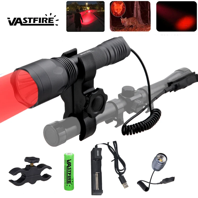 

C10 Green Red LED Professional Hunting Flashlight USB Rechargeable Torch 1-Mode Fishing Lantern+18650+Charger+Switch+Rfile Mount