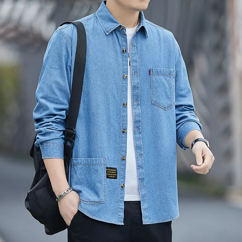100% Cotton Denim Shirt Jacket Men's Overwear Long Sleeve Cool Feeling  Shirt Triacetate Fiber Winter Season Women's Wear