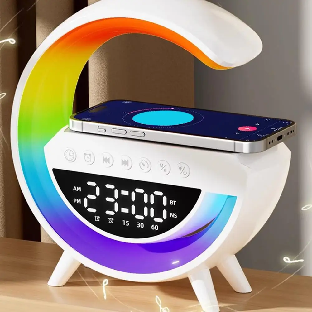 New Bluetooth Speaker Wireless Charger Table Lamp RGB Alarm Clock Sound Box LED Portable Mini Party Loudspeaker