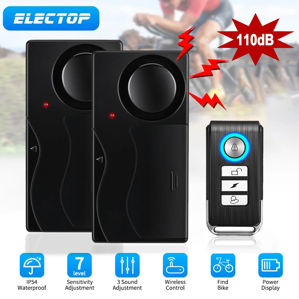 ELECTOP Anti-Theft Bicycle Alarm 113dB Wireless Vibration Remote Control Door And Window Motorbike Alarms Security Protection