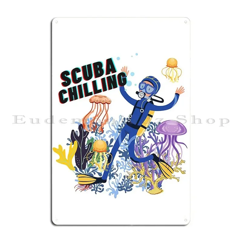 Scuba Chilling Under Ocean Metal Plaque Bar Club Designer Plaques Sign Tin Sign Poster
