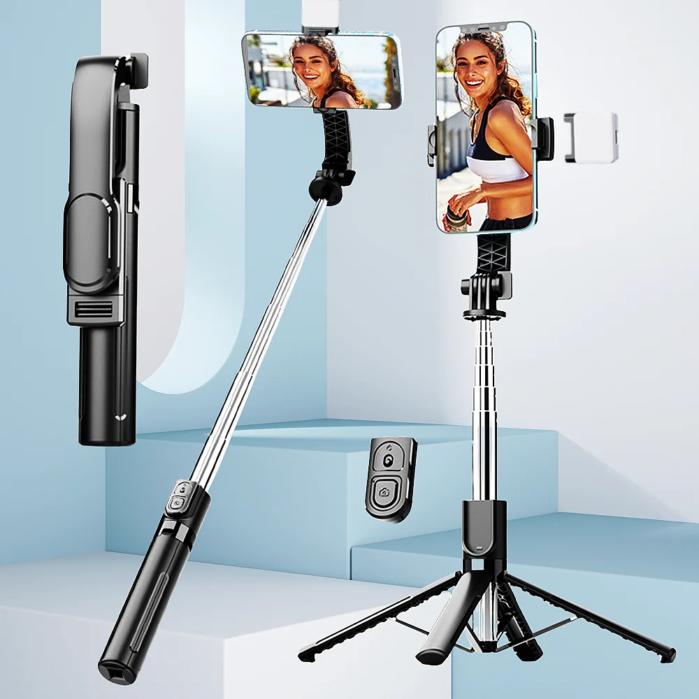 2025 Monopod Remote Shutter Fill Light for iPhone Samsung Xiaomi Phone Holder Mini four Tripod Wireless Bluetooth Selfie Stick