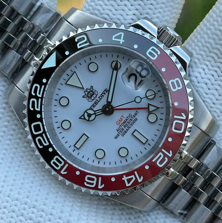 Мужские автоматические часы STEELDIVE, 40,5 мм, GMT, механические наручные часы для дайвинга, 30ATM, водонепроницаемые, BGW9, светящийся сапфировый циферблат, керамический безель NH34