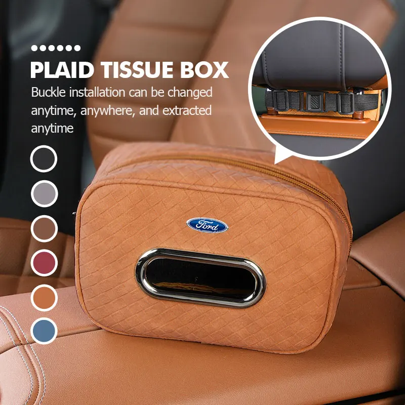 Bolsa de Cuero para Pañuelos de Coche Ford, Soporte para Pañuelos en el Respaldo del Asiento, Caja para Pañuelos en el Reposabrazos, para Escort, KA, Flex, Everest, KA, Expedition, Falcon, Fusion
