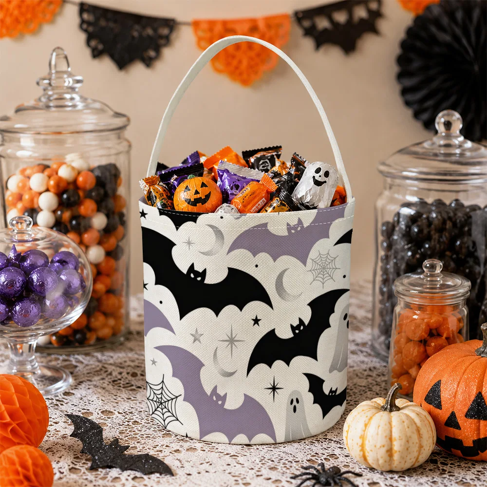 Bats ghosts spiders Halloween Candy Tote Storage Basket Sack Holder Candy Holder Gift Basket Favor Tote Treat Bin