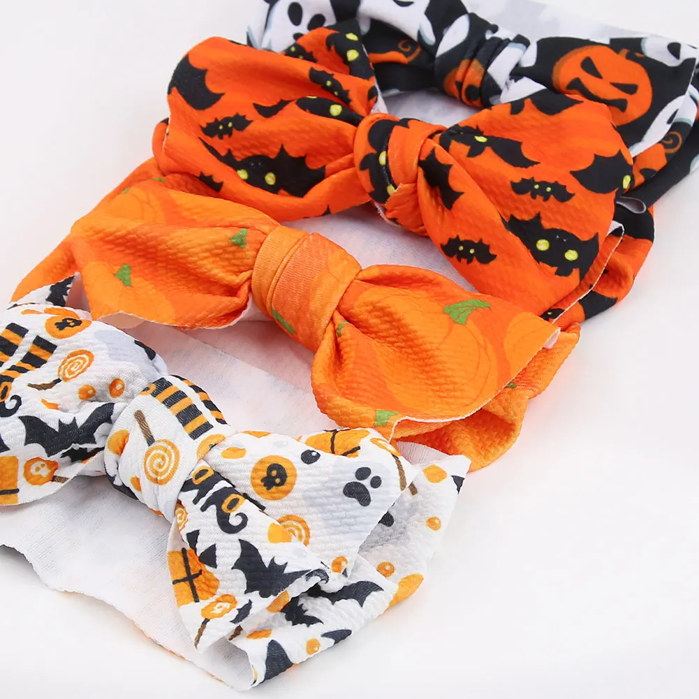 2Pcs/Lot Ghost Print Halloween Day Baby Headbands Bullet Bowknot Hairbands Infant Baby Girls Headwraps Party Photogrphy Props