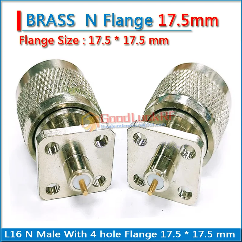 L16 N Male 4 hole Flange Panel Chassis Mount deck PTFE Solder 17.5 X 17.5 mm 25mm Copper Body 4mm Needle 3mm RF Coax Adapters