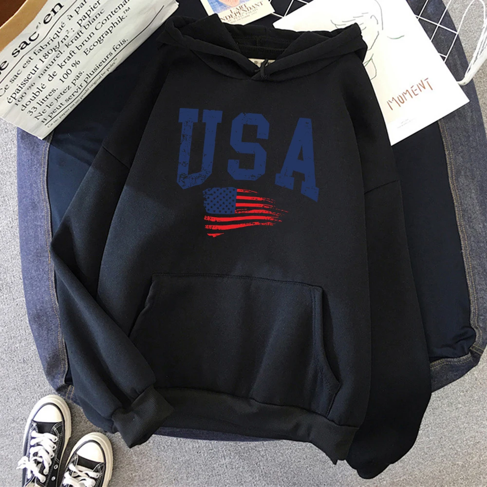 USA flatternde National flagge Design Hoodie Frauen kreative lose Hoody Rundhals ausschnitt lässig Streetwear bequeme weibliche Sweatshirts