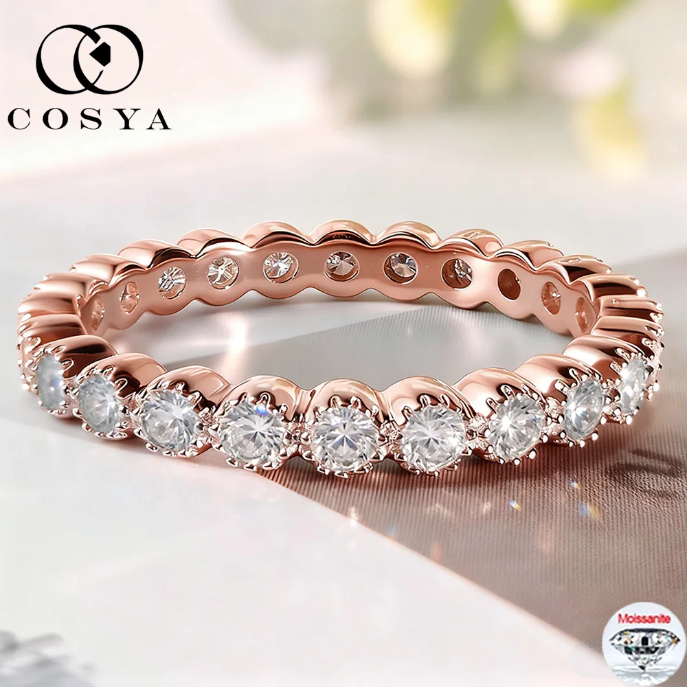 

COSYA 2 мм кольца с бриллиантами из муассанита, 100% серебро S925, цвет D, лабораторный бриллиант, классическое свадебное кольцо, ювелирные изделия для женщин