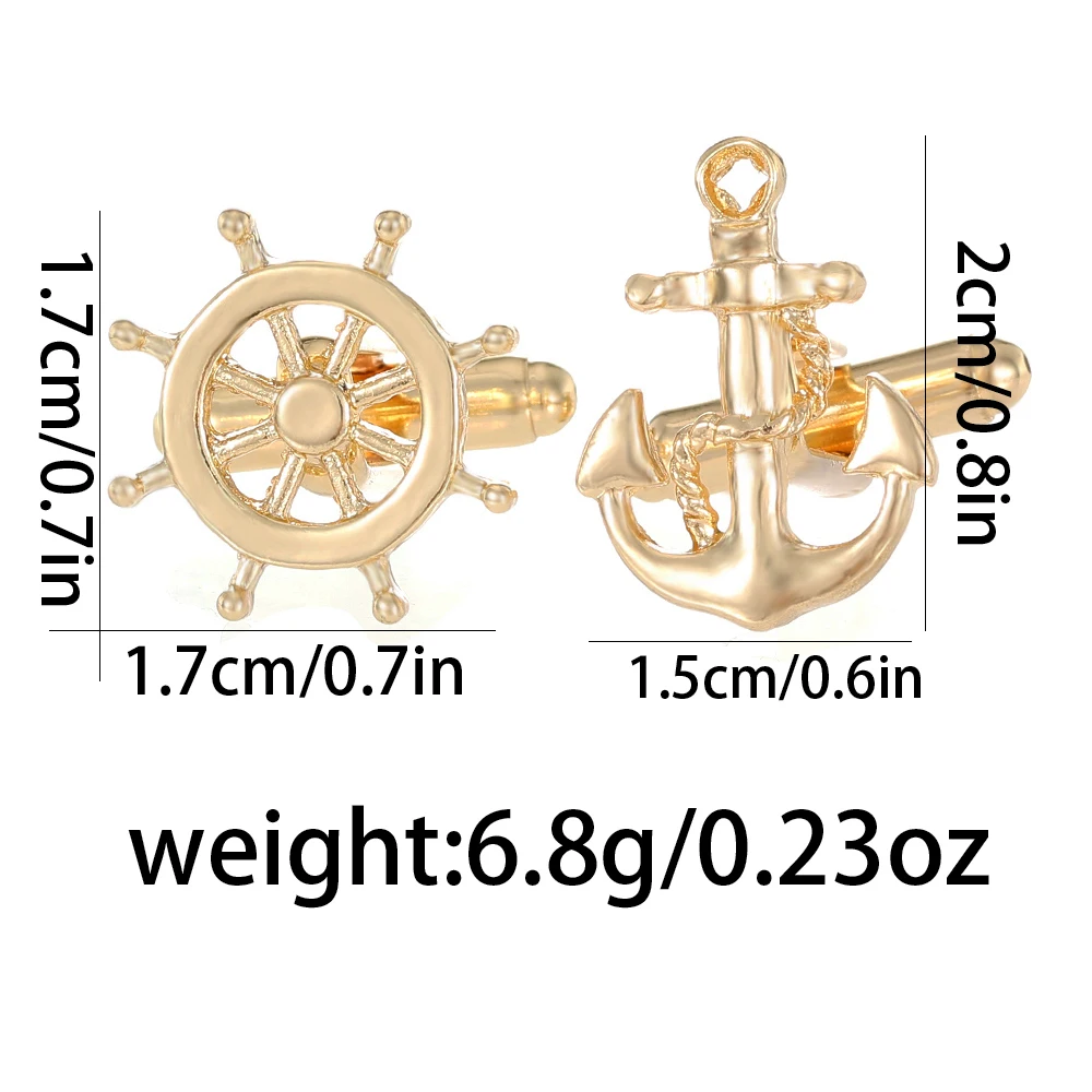 Classic Ship Anchor and Rudder Shaped Gold Mens Cufflinks