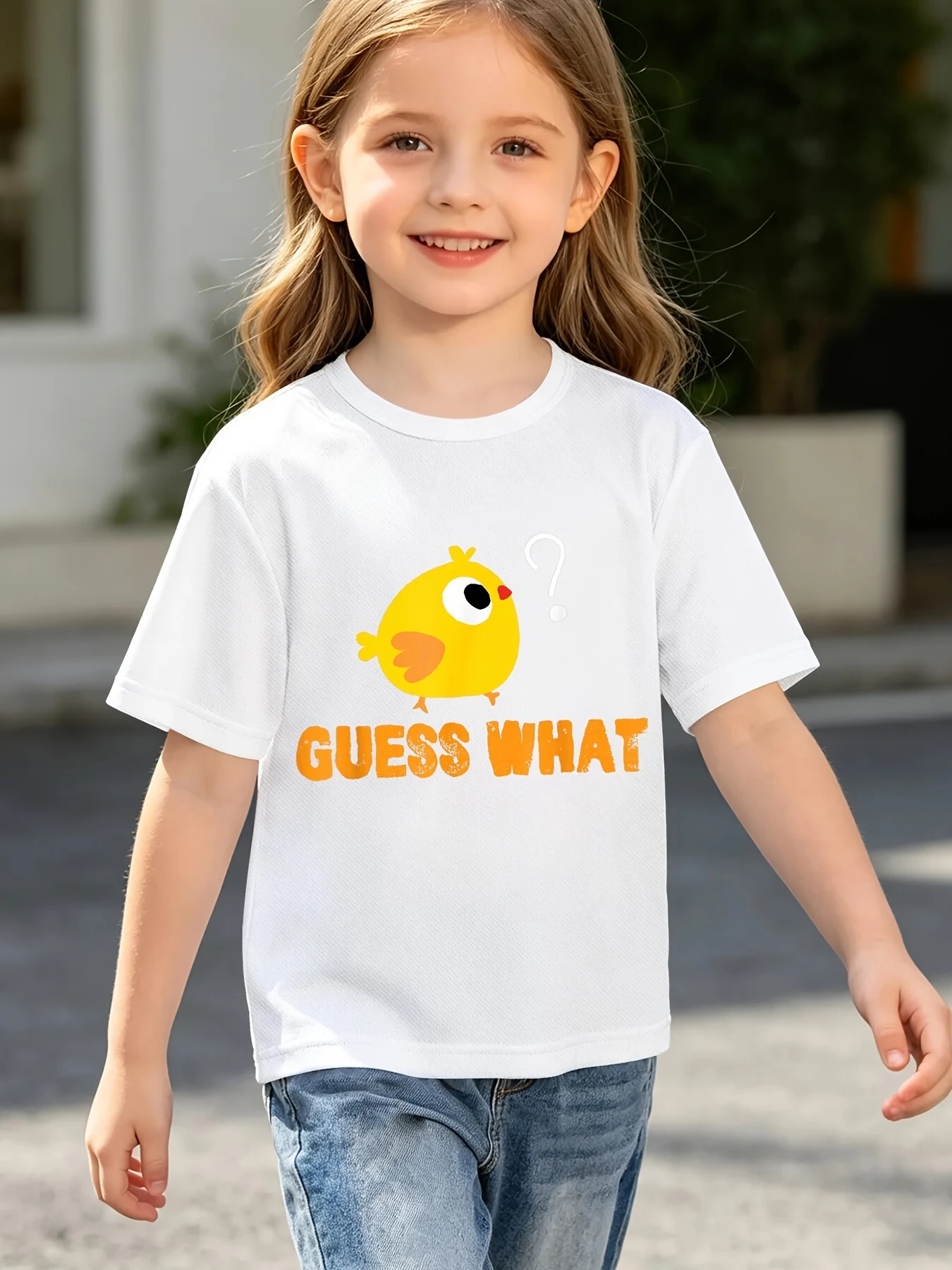 Cartoon Little Chick Question Mark Graphic T Shirt Boys Girls Lovely Short Sleeve Tee Family Matching Kids Casual Cotton Tops