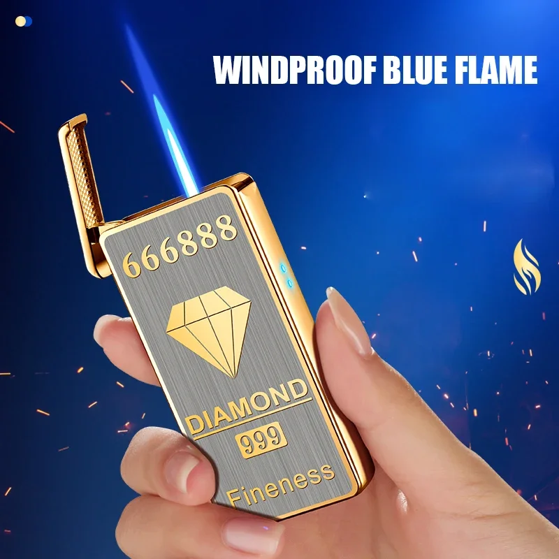 2024 Intelligent Voice-activated Windproof Flame Lighter Airflow Gravity Sensing Knock Ignition Visual Gas Window Men Gadget