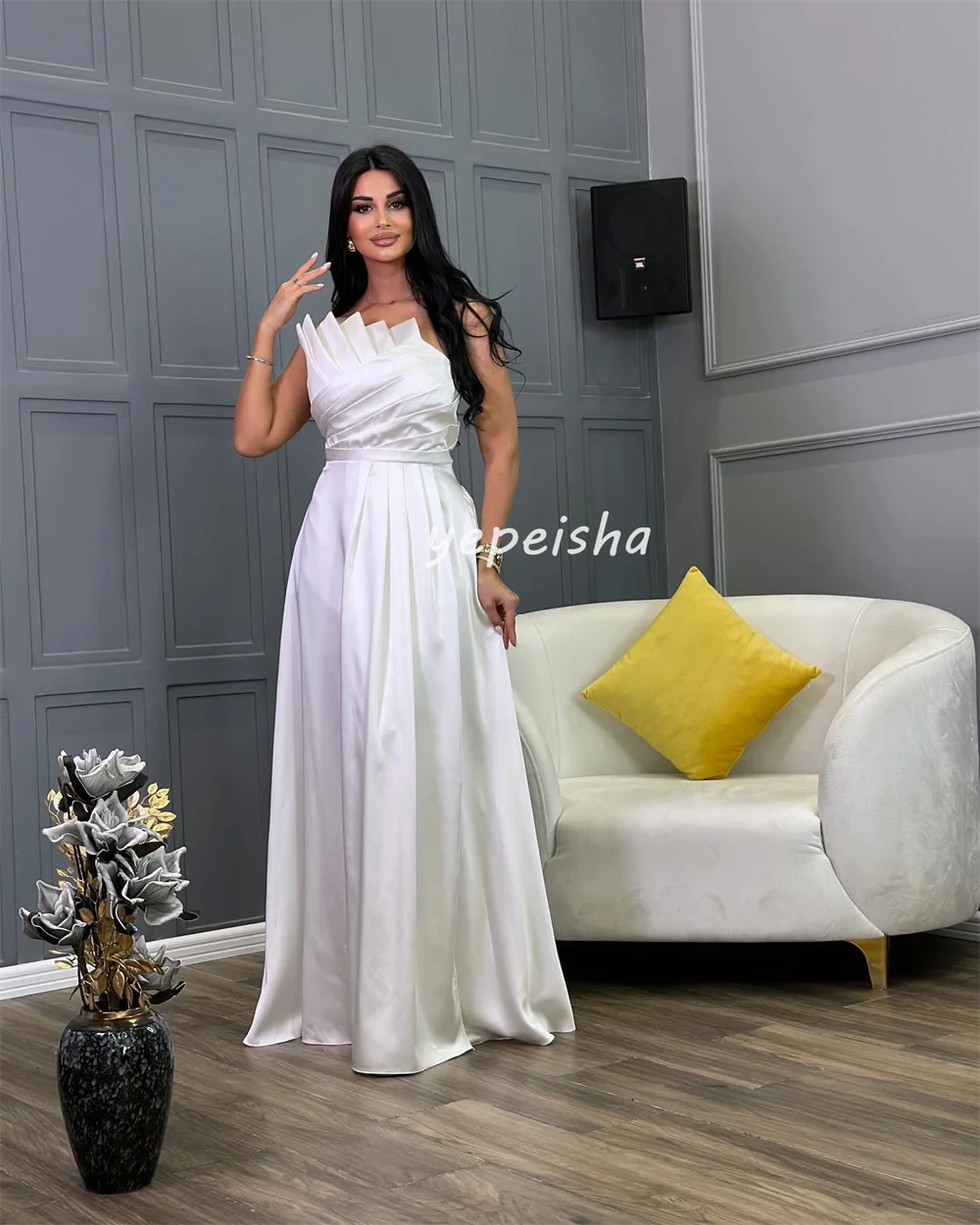 Customized Formal High Quality Pleat Ruched Draped A-line Strapless Long Dresses Bespoke Occasion Dresses Modern Style Casual