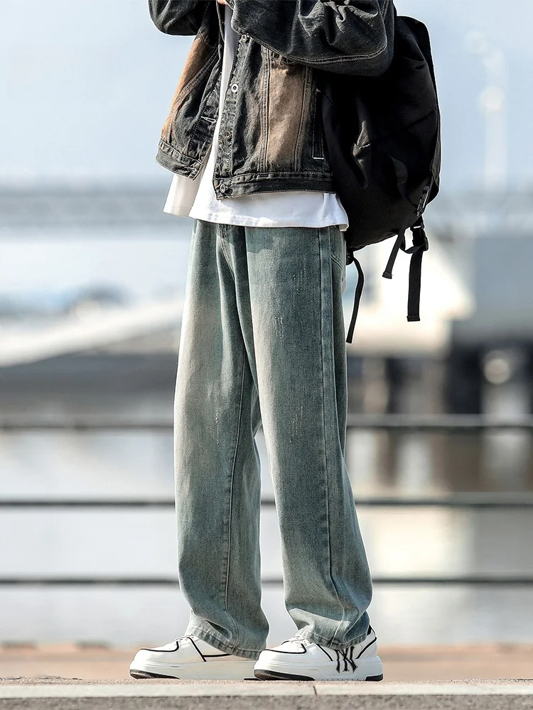 

Мужские винтажные джинсы Waed: свободные прямые повседневные брюки с широкими штанинами, модные зимние новинки в американском стиле Cleanfit, хлопок/полиэстер