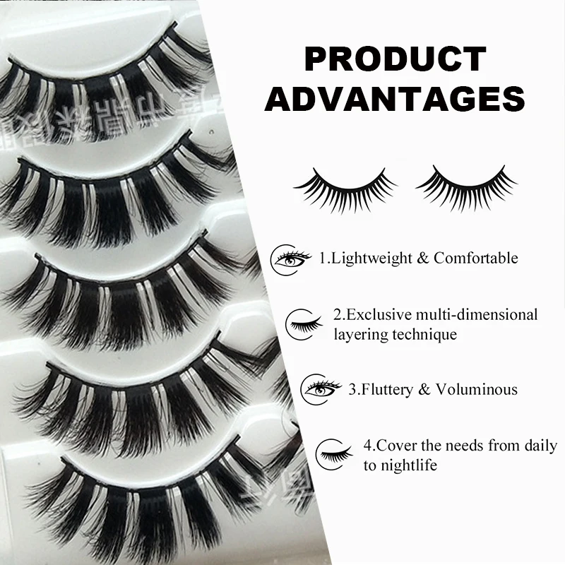 롯드 5 Pairs Natural False Eyelashes 3D false eyelashes Thick False Eyelash Extensions Tools sexy mink eyelashes eye lashes cilios