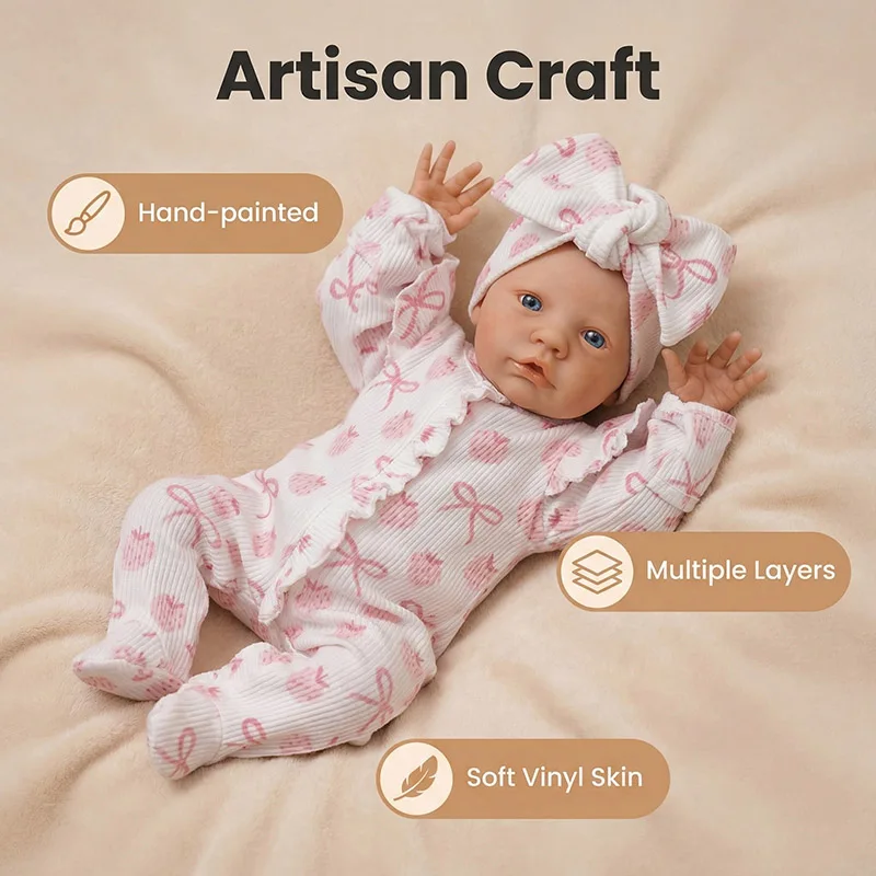 Boneca Reborn de 48CM, Primrose Dormindo com Cabelo Pintado, Boneca de Algodão Portátil e Fofa