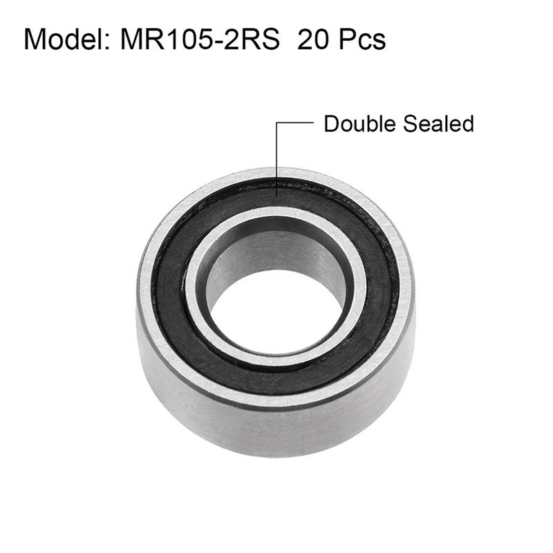 40PCS MR105-2RS 5X10x4mm Ball Bearing Steel Double-Shielded Miniature Ball Bearings,Black image 3