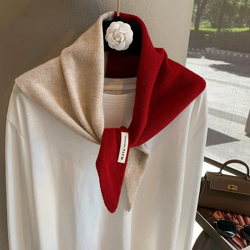 

Двухцветный вязаный однотонный шарф-шаль для женщин, теплый головной платок для осени и зимы, многофункциональный и универсальный.