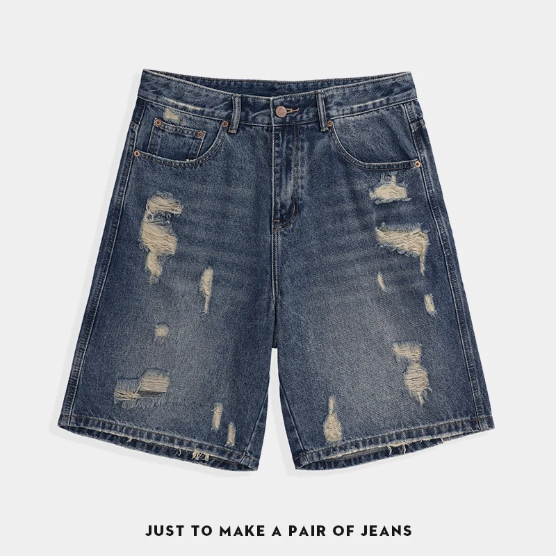 

Рваные джинсовые шорты с потертостями, мужские модные, индивидуальные и универсальные брюки средней длины, молодежные свободные прямые и повседневные капри