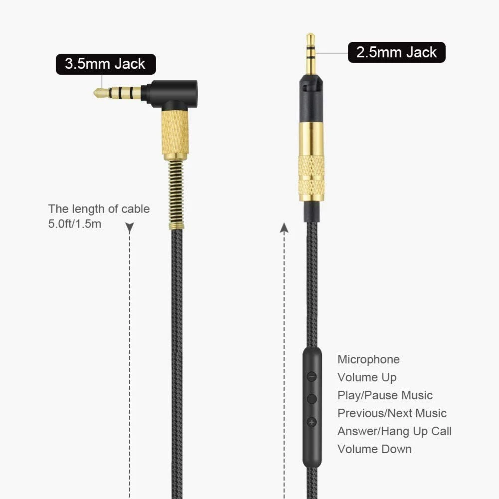 Substituição do cabo de áudio para Sennheiser, auscultadores sem microfone, HD518, HD558, HD598, HD595, HD559, HD569, HD579, HD599