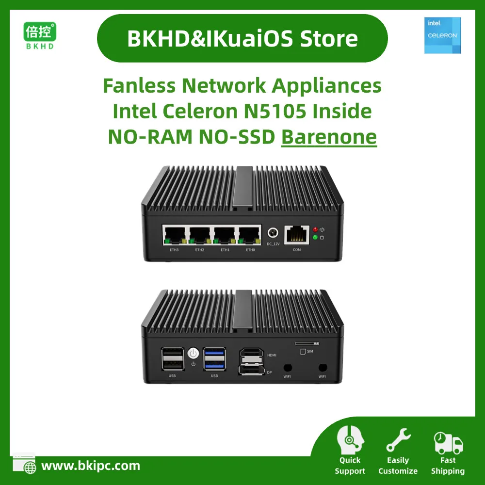 Fanless Network Appliances Barebones 4x2.5G Ethernet Celeron N5105 Compatible Pfsense OPNsense for Firewall Router G30S-N5105-4L