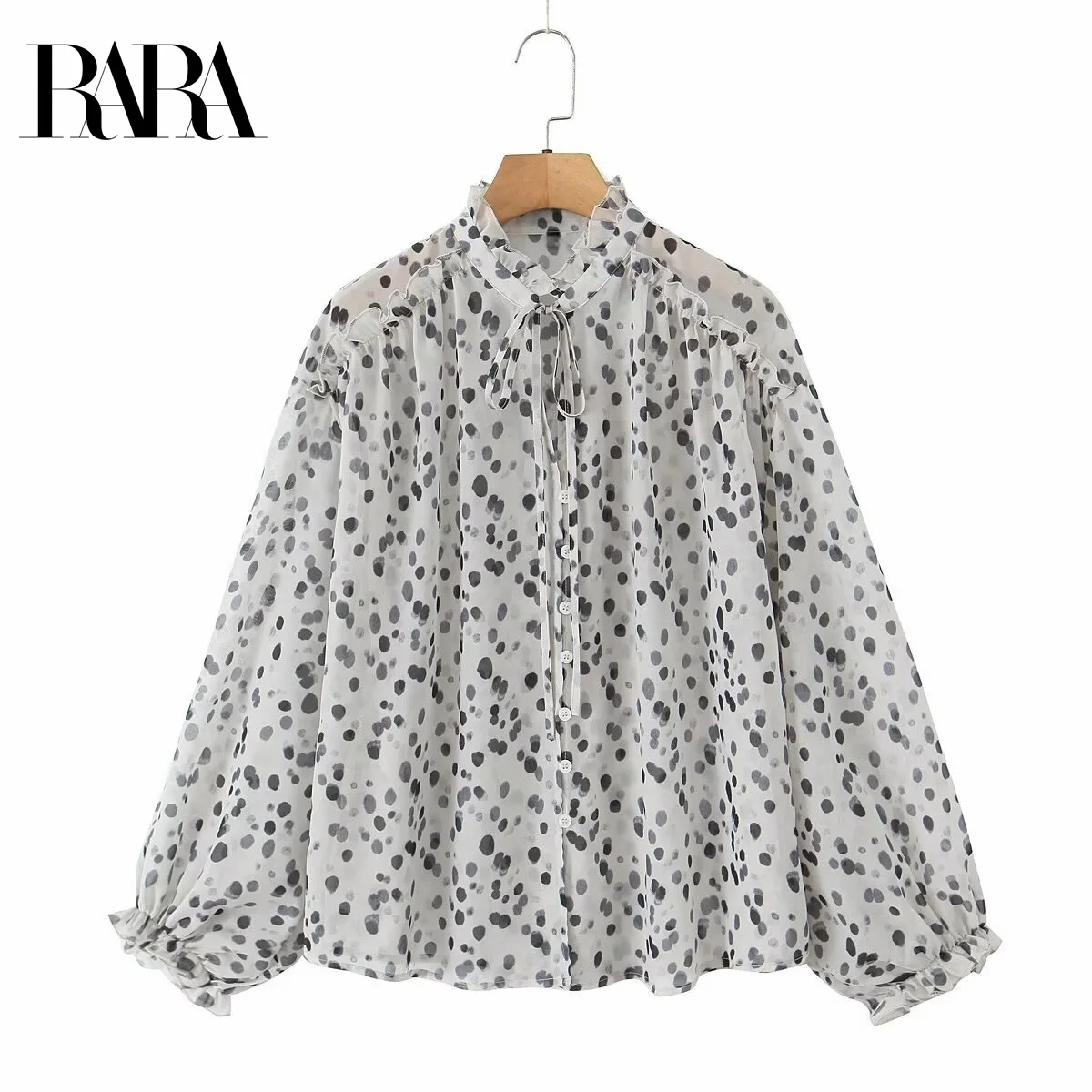 

RARA2025 new summer women's casual loose fashion simple versatile loose polka dot print lantern sleeve shirt