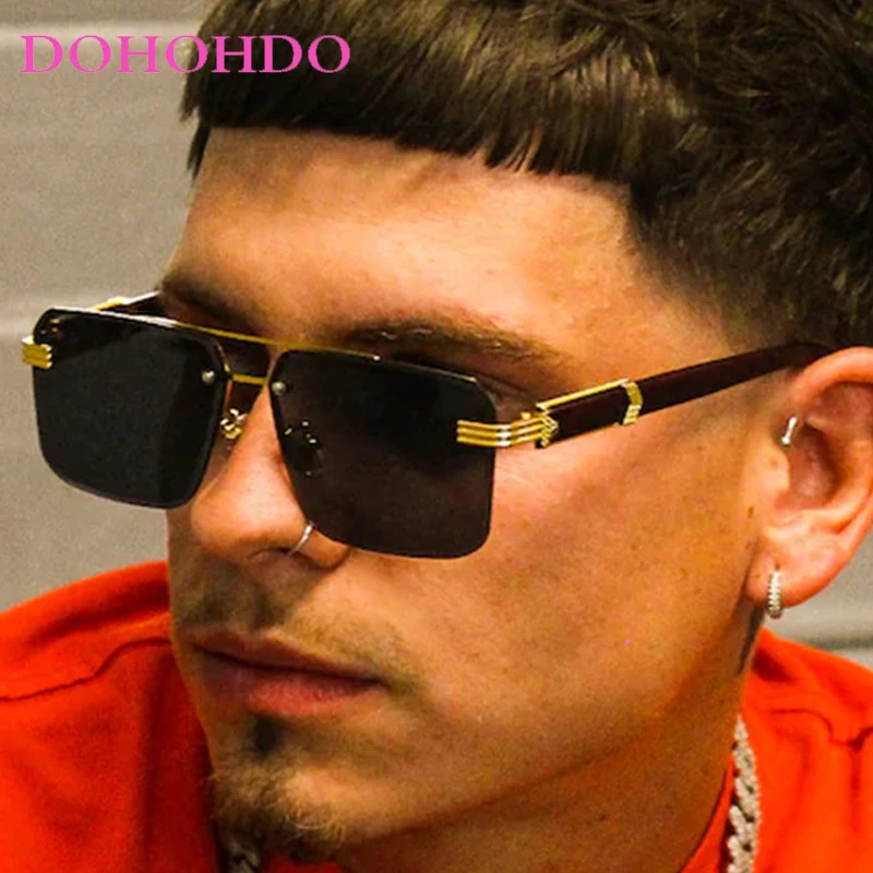 

Vintage Double Bridge Rimless Pilot Sunglasses Women Fashion Luxury Brand Design Square Driving Men Shades UV400 Gafas De Sol