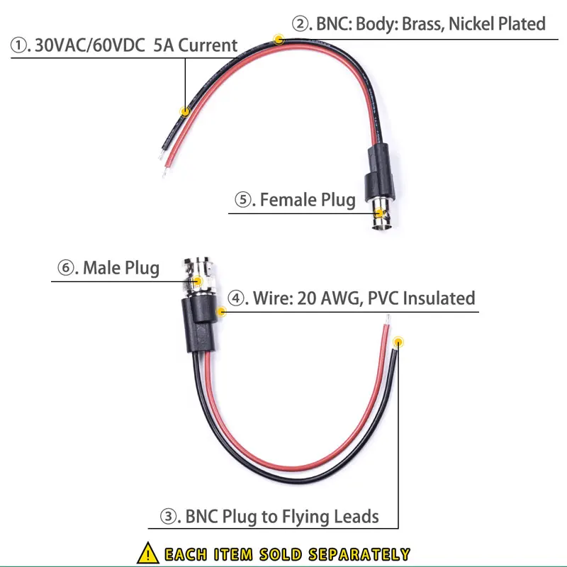 BNC male or BNC female test lead set, oscilloscope probe, crocodile clip, mini test clip, cable to lead, flat ear connector