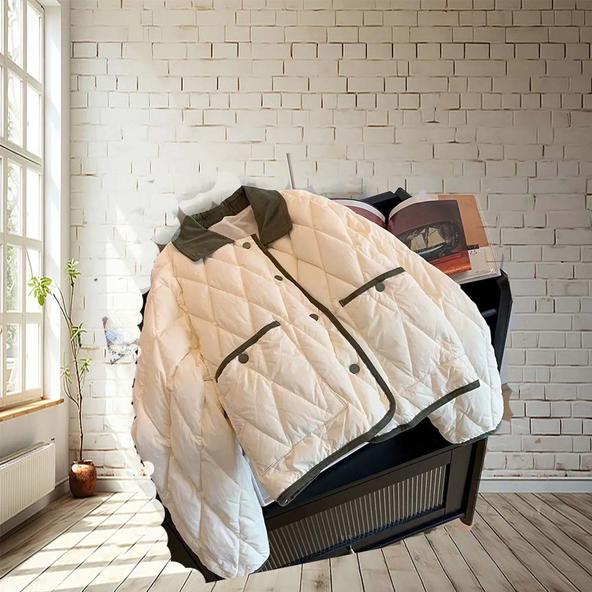 秋と冬の女性向けの韓国風コントラストカラーのコットンジャケット、短くて短い、厚くて多用途なジャケット