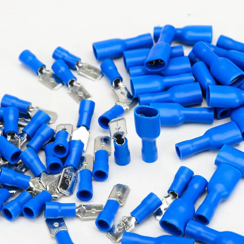 Blue Crimp Terminals Male Parts Attachment Female Insulated Wire Cable Copper Spade Connectors 15A Hot New Sale