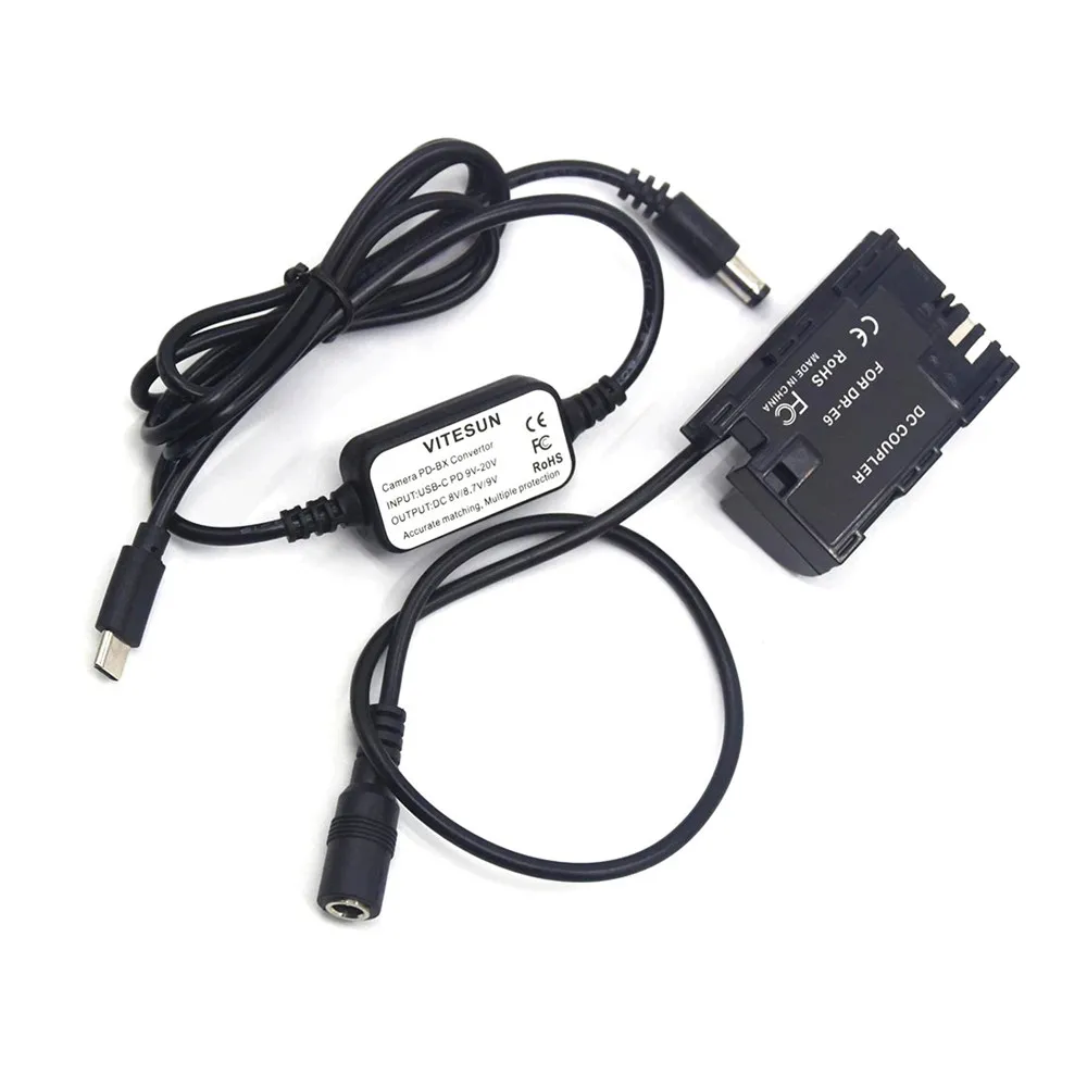 Type C USB-PD Converter To DC Cable DR-E6 LP-E6 Full Decode DC Coupler For Canon EOS 60D 70D 80D 5DS R 5D Mark IV III 5D3 5D2 II