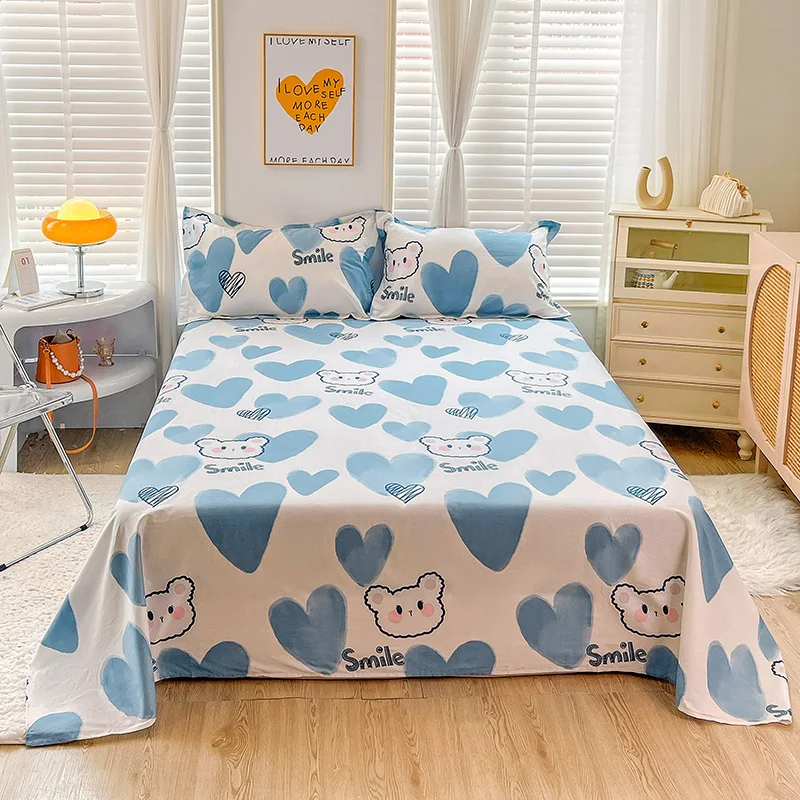 Cartoon Bear Bed Sheet Sets 3Pcs Love Heart Cotton Bed Sheets Full Lovely Animal Soft Bedding Set for Boys Teens Adult Includes