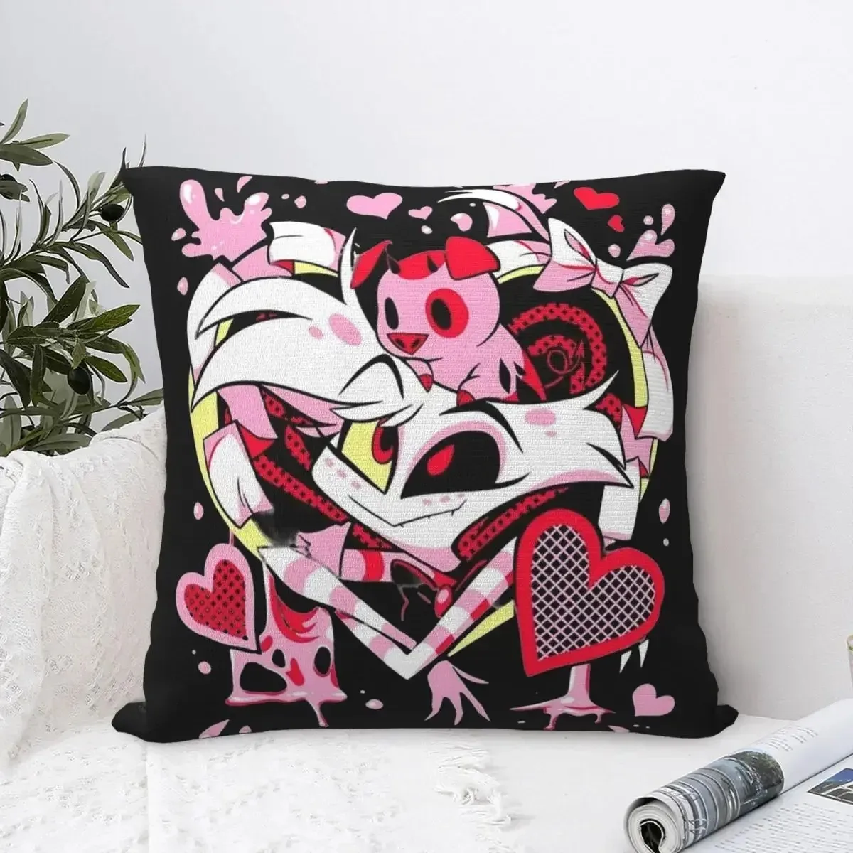 Hazbin Hotel Almohada Base anticorrupción Funda de almohada estampada de anime adecuada para decoración de almohadas de sofá en la sala de estar