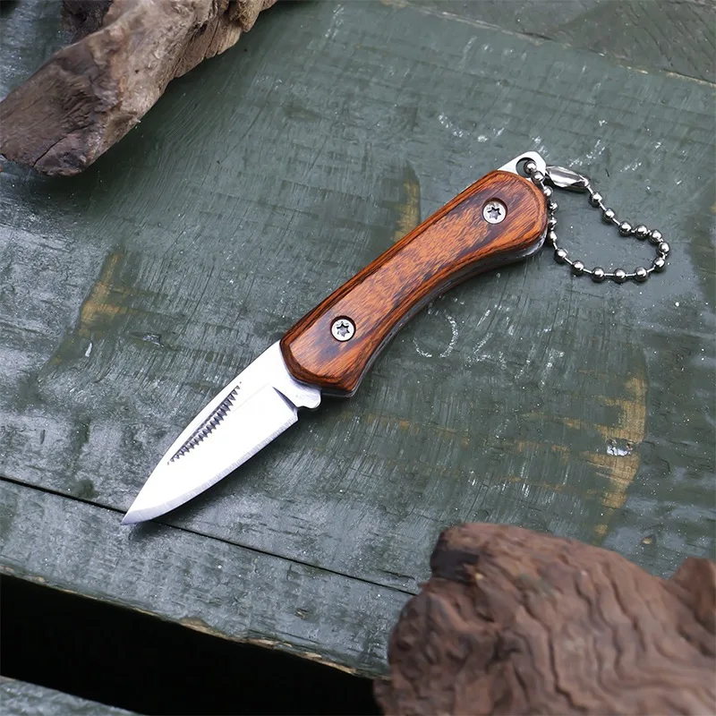 Wooden Handle Mini Pocket Knife Folding Knife Portable Keychain Unboxing Cutter EDC Survival Tool